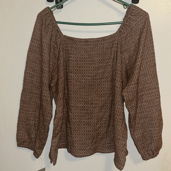 FALLS CREEK Brown and Cream blouse for women with long sleeves Size XL - Picture 6 of 14